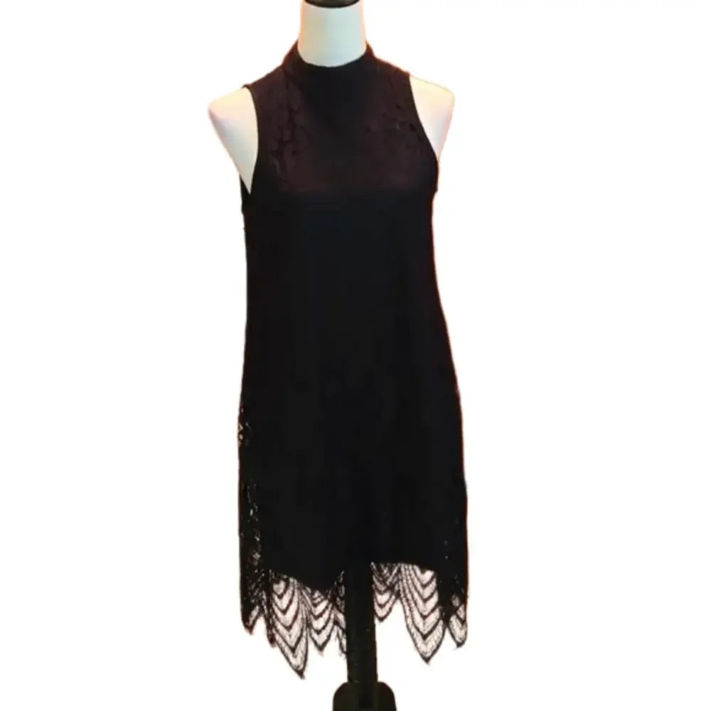 love, Fire Black Lace over a Solid Black Liner w/ Choker Neckline Women Size M